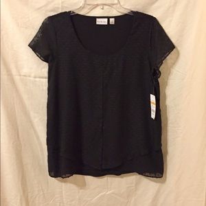 Black Silky Blouse with Polka Dot Texture.